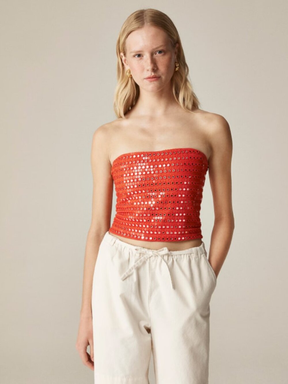 J Crew Broken-in jersey tube top with mirror embellishments, size M
